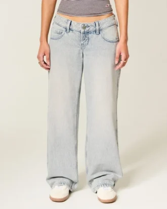 Jean baggy taille ultra basse délavé clair