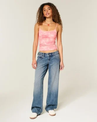 Jean baggy taille ultra basse délavé foncé