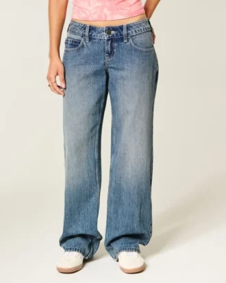 Jean baggy taille ultra basse délavé foncé