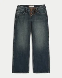 Jean baggy taille ultra basse, délavage foncé, lacets