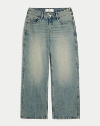 Jean baggy taille ultra basse, délavage moyen
