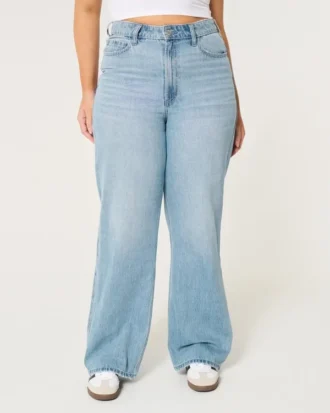 Jean baggy taille ultra haute, coupe courbée, délavage moyen