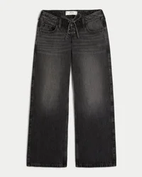 Jean baggy ultra taille basse délavé noir à lacets
