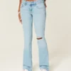 Jean bootcut délavé clair à broderies et taille basse Jean bootcut délavé clair à broderies et taille basse