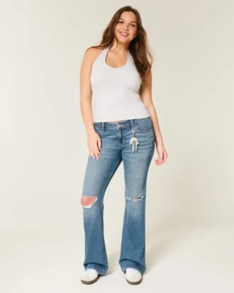 Jean bootcut délavé moyen à taille basse et déchirures