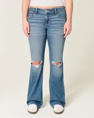 Jean bootcut délavé moyen à taille basse et déchirures