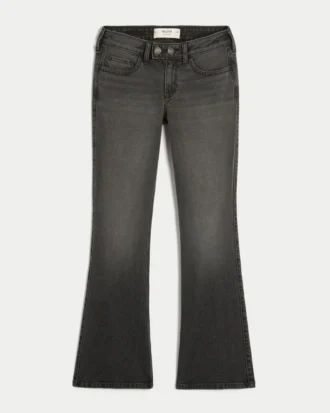 Jean bootcut noir délavé à taille basse