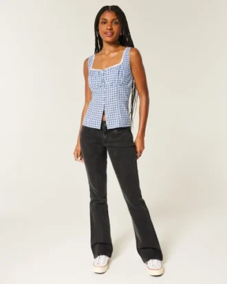 Jean bootcut noir délavé à taille basse
