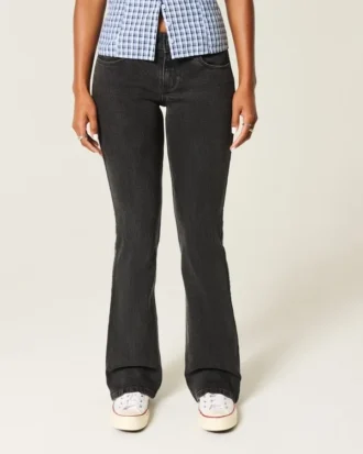 Jean bootcut noir délavé à taille basse