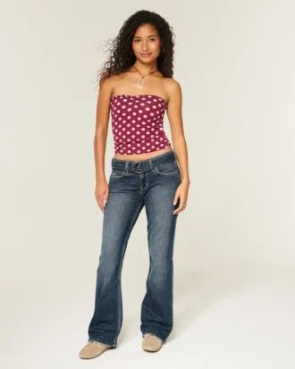 Jean bootcut taille basse délavé foncé avec ceinture