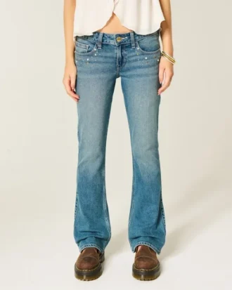 Jean bootcut taille basse délavé moyen à clous Jean bootcut taille basse délavé moyen à clous