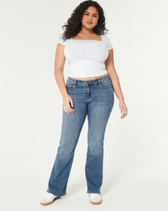 Jean bootcut taille mi-haute délavage moyen Jean bootcut taille mi-haute délavage moyen