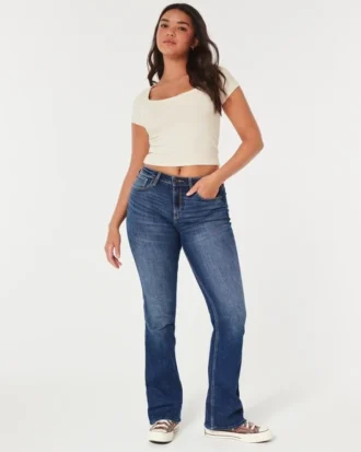 Jean bootcut taille mi-haute délavage moyen Jean bootcut taille mi-haute délavage moyen