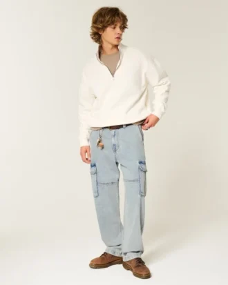 Jean cargo ample délavé clair