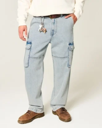 Jean cargo ample délavé clair