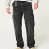 Jean cargo ample noir délavé