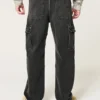 Jean cargo ample noir délavé