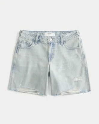 Jean court taille basse délavé clair à taille ajustable