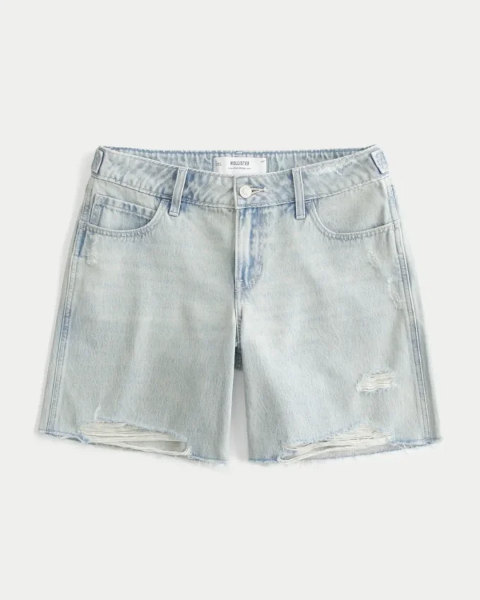 Jean court taille basse délavé clair à taille ajustable Jean court taille basse délavé clair à taille ajustable