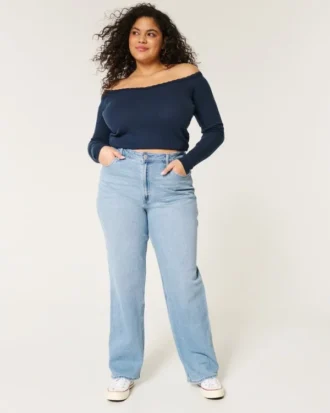 Jean dad ultra taille haute à lavage moyen