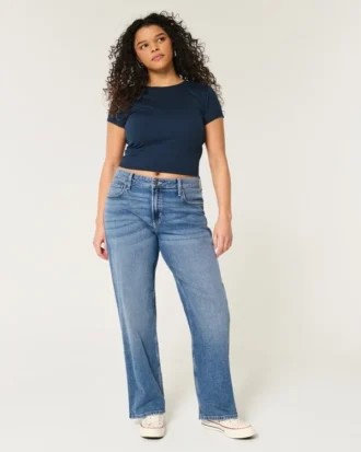 Jean dad wash foncé taille haute