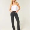 Jean droit noir délavé à taille haute Jean droit noir délavé à taille haute