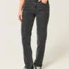 Jean droit noir délavé à taille haute Jean droit noir délavé à taille haute
