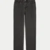 Jean droit noir délavé à taille haute Jean droit noir délavé à taille haute