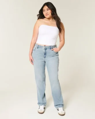 Jean droit taille haute délavé clair