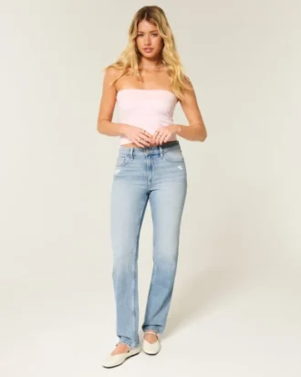 Jean droit taille haute délavé clair