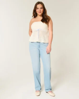 Jean droit taille haute délavé clair