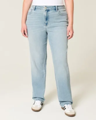 Jean droit taille haute délavé clair