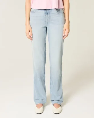 Jean droit taille haute délavé clair