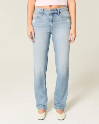 Jean droit taille haute délavé clair