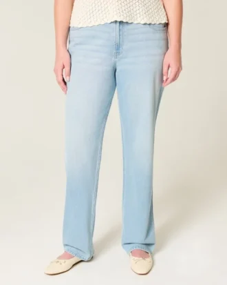 Jean droit taille haute délavé clair