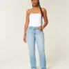Jean droit taille haute délavé clair à coupes Jean droit taille haute délavé clair à coupes