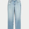 Jean droit taille haute délavé clair à coupes Jean droit taille haute délavé clair à coupes