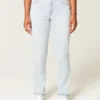 Jean droit taille haute délavé clair pour silhouettes rondes Jean droit taille haute délavé clair pour silhouettes rondes