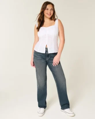 Jean droit taille haute délavé foncé