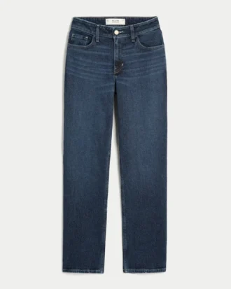 Jean droit taille haute délavé foncé