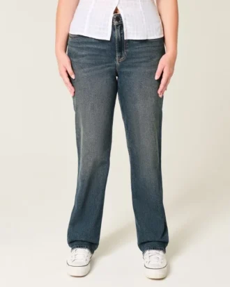 Jean droit taille haute délavé foncé