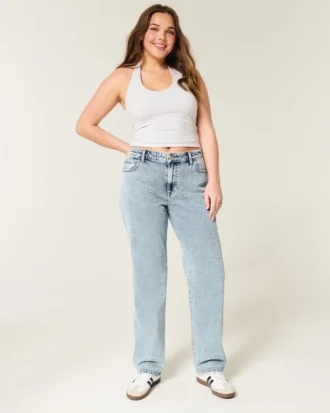 Jean droit taille haute délavage moyen