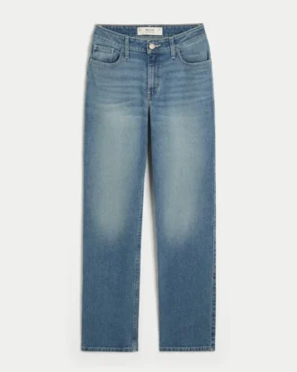 Jean droit taille haute délavage moyen