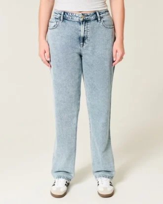 Jean droit taille haute délavage moyen