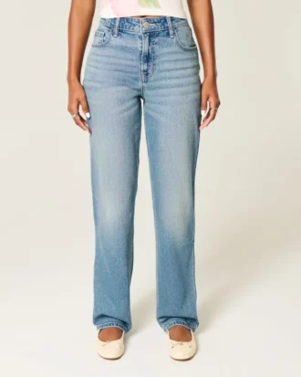 Jean droit taille haute délavage moyen