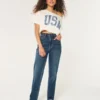 Jean droit taille ultra haute délavé foncé style années 90 Jean droit taille ultra haute délavé foncé style années 90