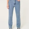 Jean droit taille ultra haute, délavage moyen, style années 90 Jean droit taille ultra haute, délavage moyen, style années 90