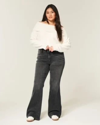 Jean flare noir délavé à taille haute