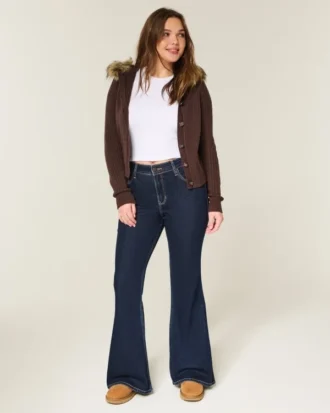 jean flare taille haute délavé foncé