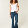 jean flare taille haute délavé foncé jean flare taille haute délavé foncé